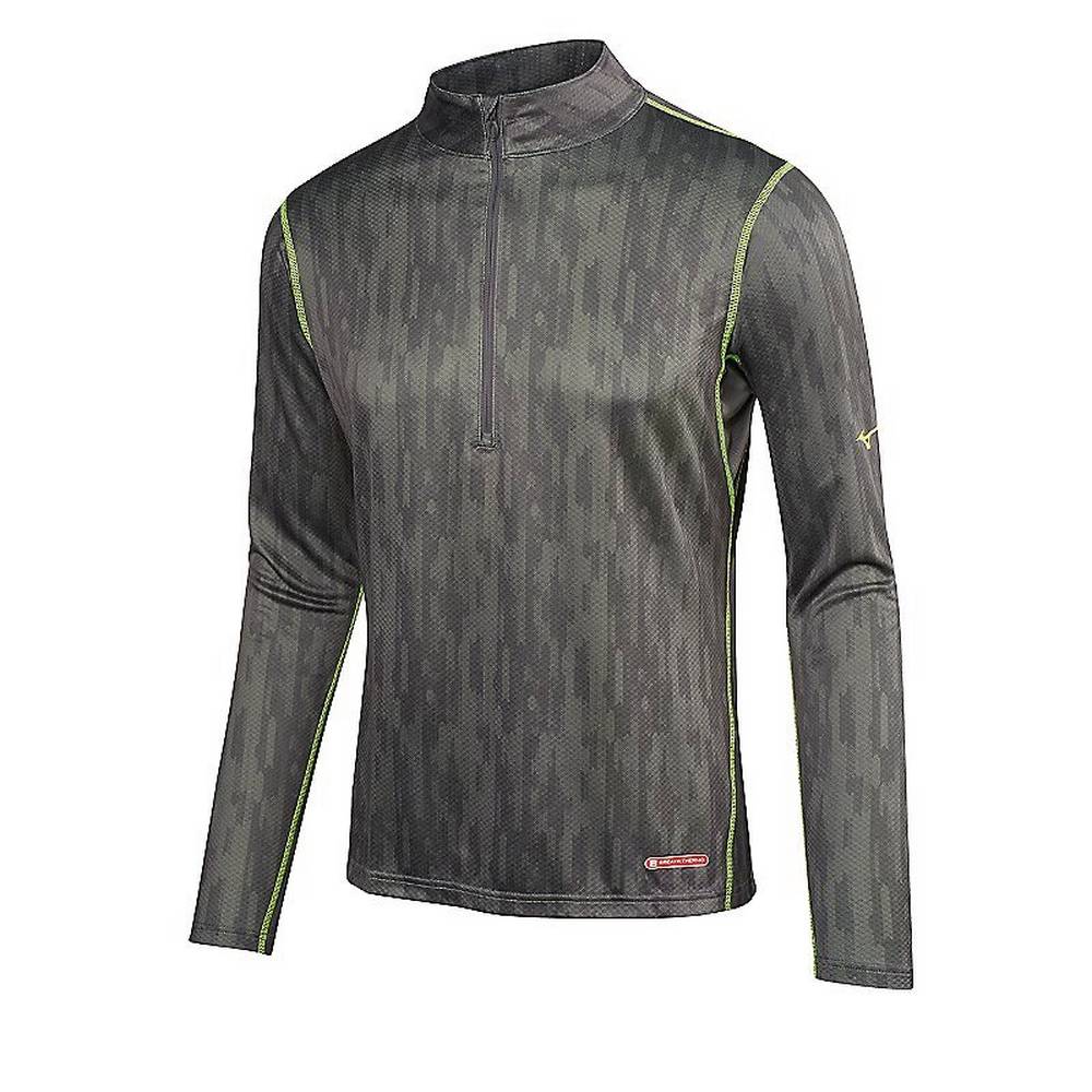 Mizuno Men's Breath Thermo Base Layer Half Zip Grey/Yellow (421577-LYN)